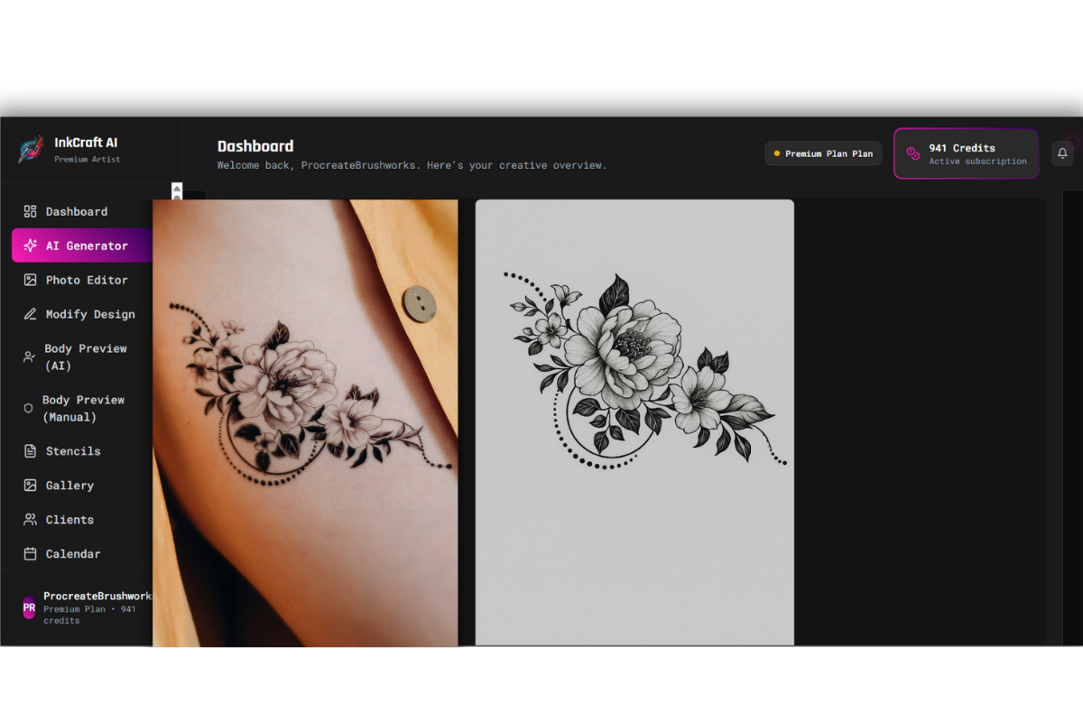 Convert real tattoo photos to digital designs - Floral example
