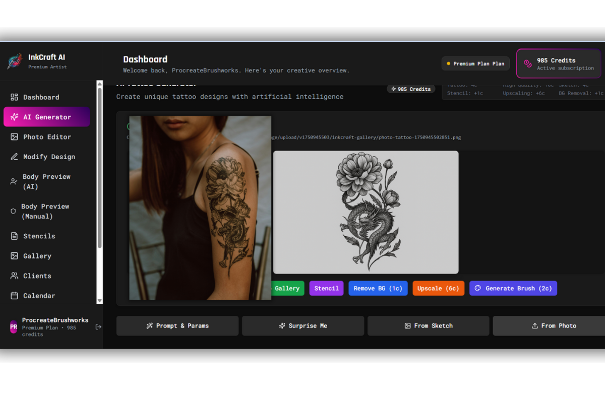 Transform tattoo photos into AI designs - Lion and Dragon example