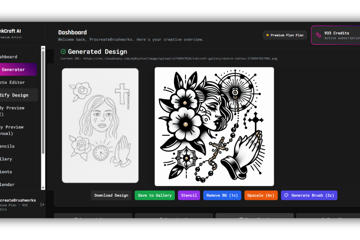 Transform client sketches into professional tattoo designs - Religious and floral example